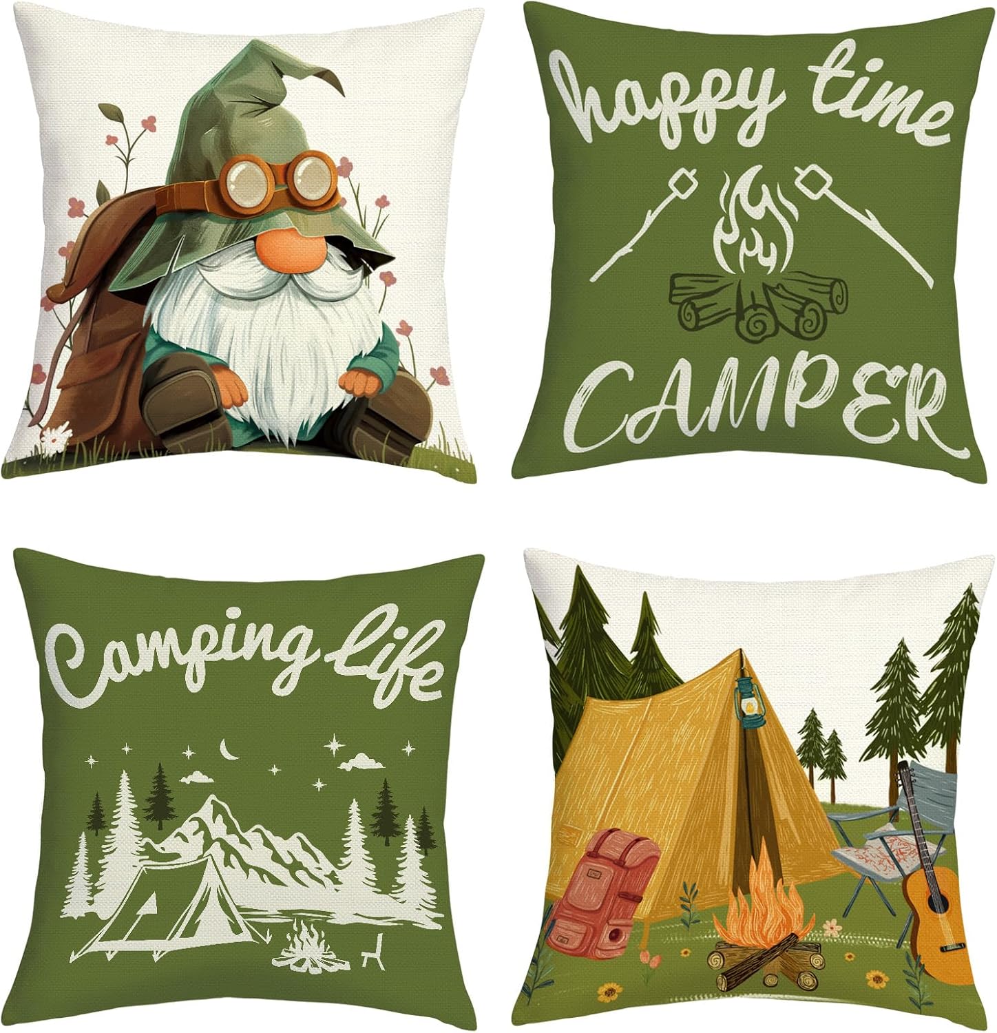 Outdoor Adventure Group - Group of 4 Camping Throw Pillows